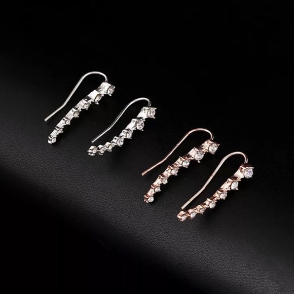 Silver Rhinestone Ear Climbers - Picture 6 of 7